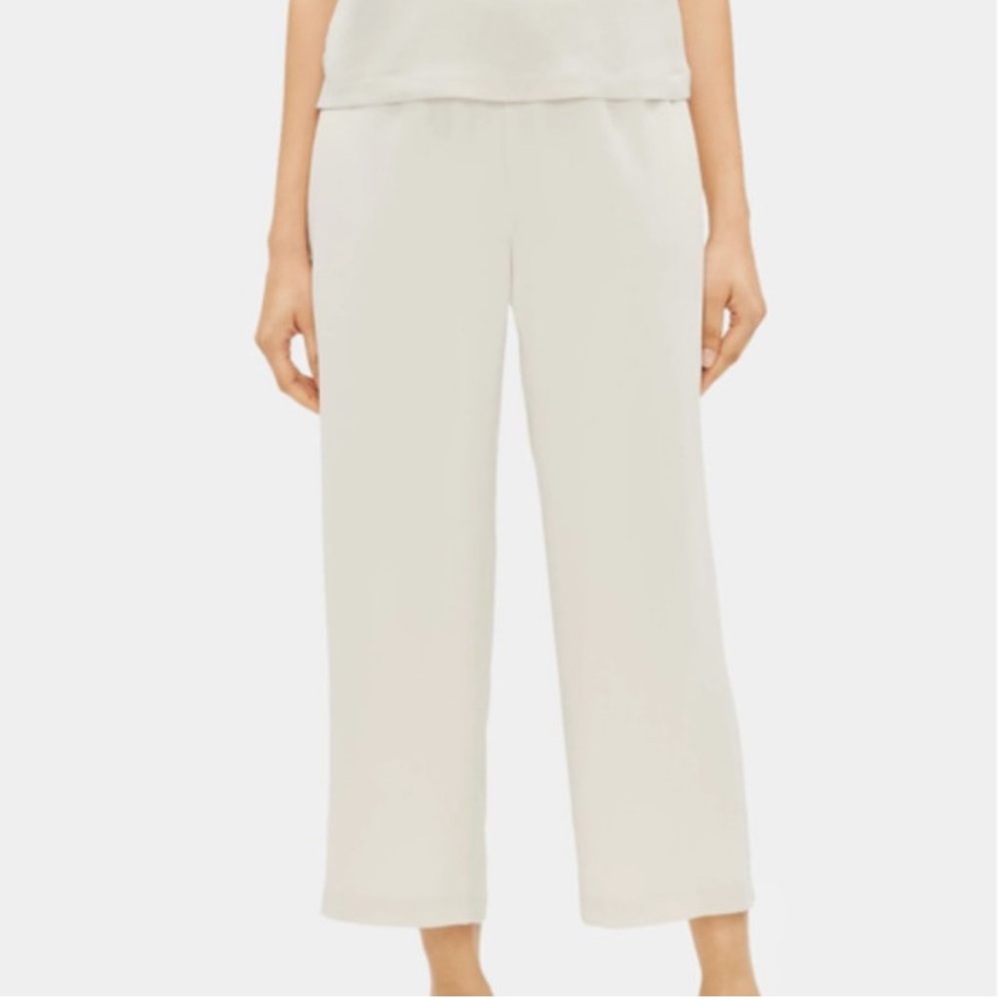 Eileen Fisher 100% Silk Georgette Bone Crepe Cropped Slouchy Pull On Ankle Pant
